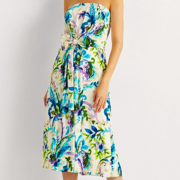 Lauren Ralph Lauren Dresses & Skirts - NWT Lauren Ralph Lauren Paisley White Blue Purple Green Strapless Midi Dress 12